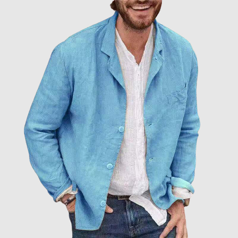 Men's Cotton-Linen Blazer, Garment-Washed | Notched Lapel & Chest Pocket | Yellow, Khaki or Blue | Sizes S–XXXL
