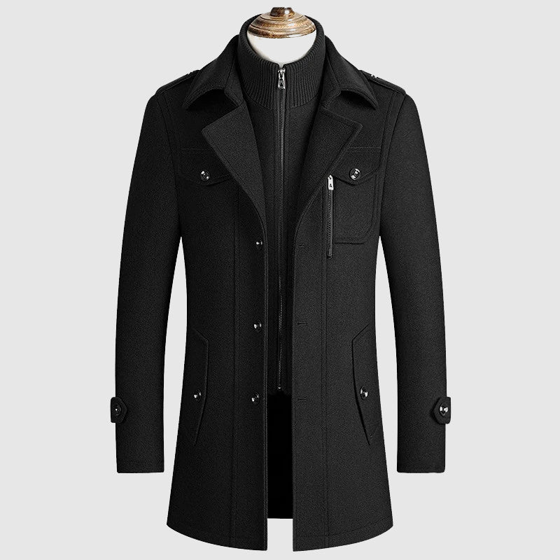 Men's Wool Blend Winter Coat | Lapel Collar, Button-Front & Side Pockets | Beige, Black or Gray | S–XXL