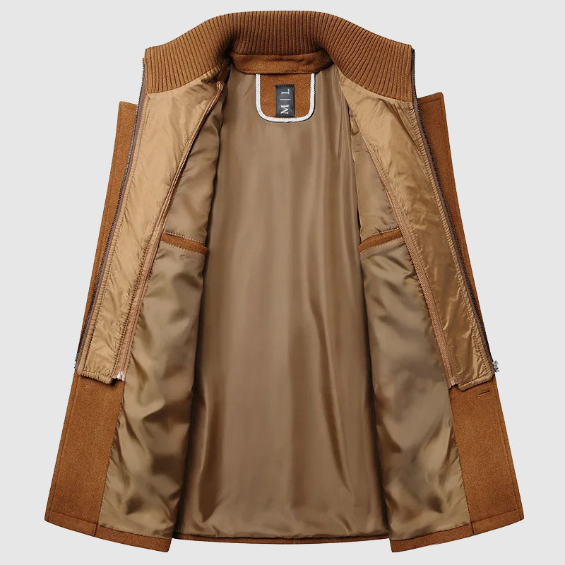 Men's Wool Blend Winter Coat | Lapel Collar, Button-Front & Side Pockets | Beige, Black or Gray | S–XXL