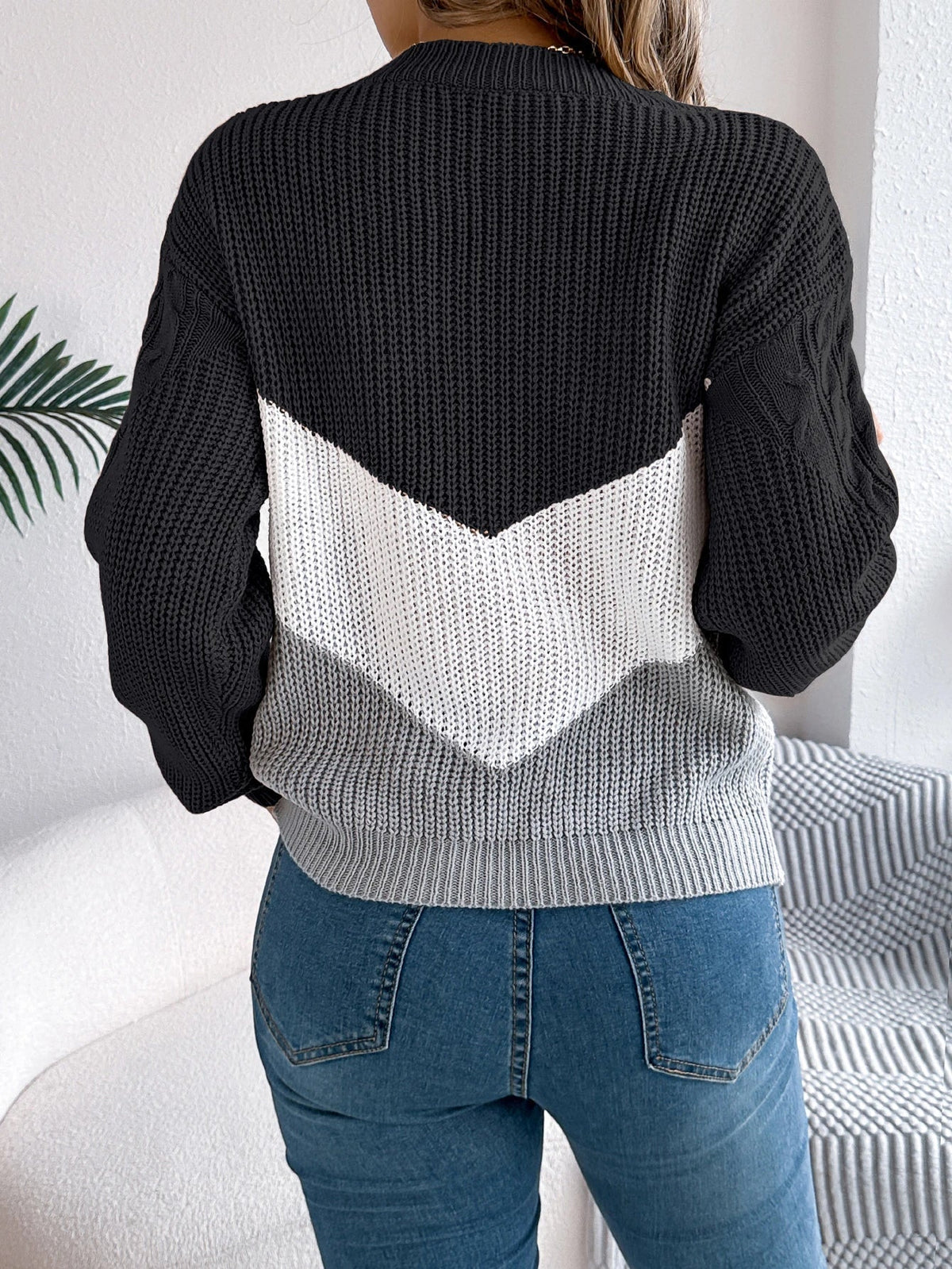 Women's Chevron Stitch Pullover, Cable-Knit Texture | Ribbed Cuffs & Hem, Polished Fit | Black, Khaki or Burgundy | S–XL