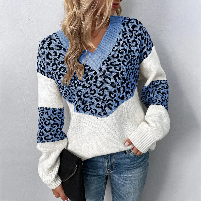 Gabriela | Women's Leopard Print V-Neck Sweater — Elegant Knit Pullover for Everyday Wear | Westmere