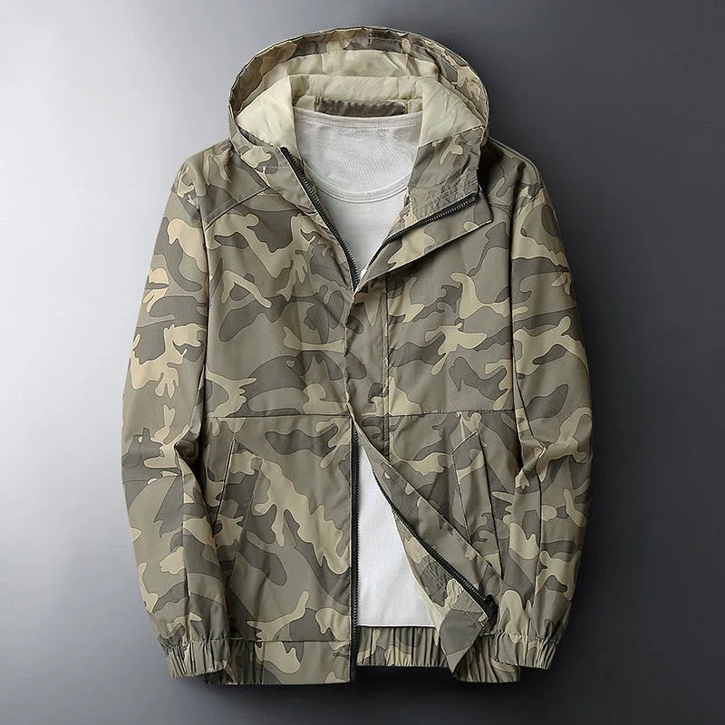 Joel Mens Camo Hooded Jacket, Wind and Water Resistant in Beige