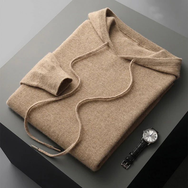 Luke Mens Merino Wool Hoodie in Khaki