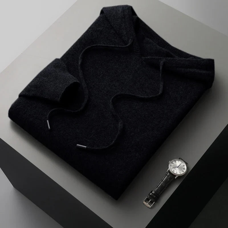 Luke Mens Merino Wool Hoodie in Black