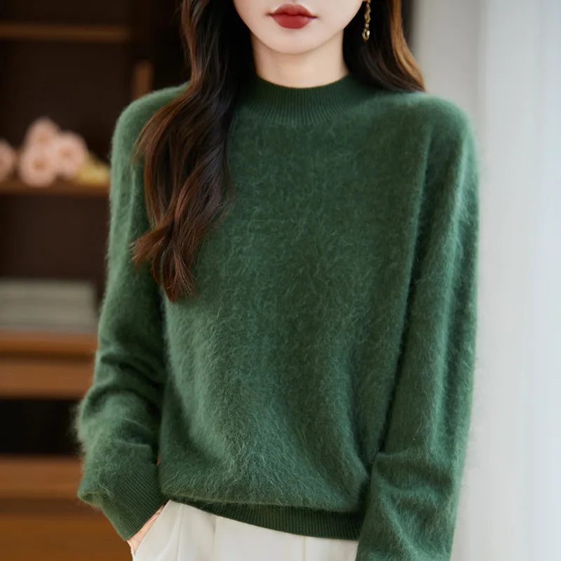 Arabelle Womens Cashmere Wool Blend High Neck Sweater in Green