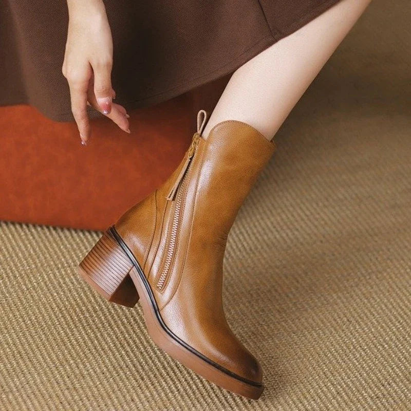 Selene Womens Leather Heeled Ankle Boots, 2 Inch Heel