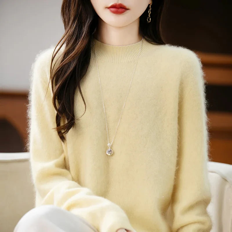 Arabelle Womens Cashmere Wool Blend High Neck Sweater in Yellow
