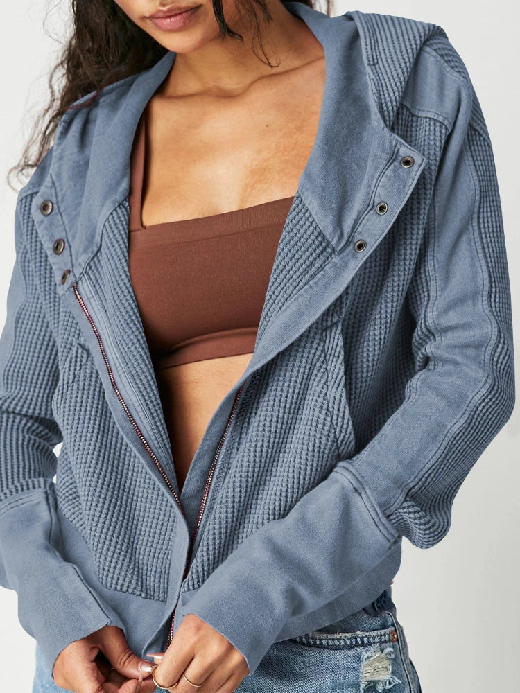 Christina Womens Cropped Zip Hoodie in Waffle Cotton