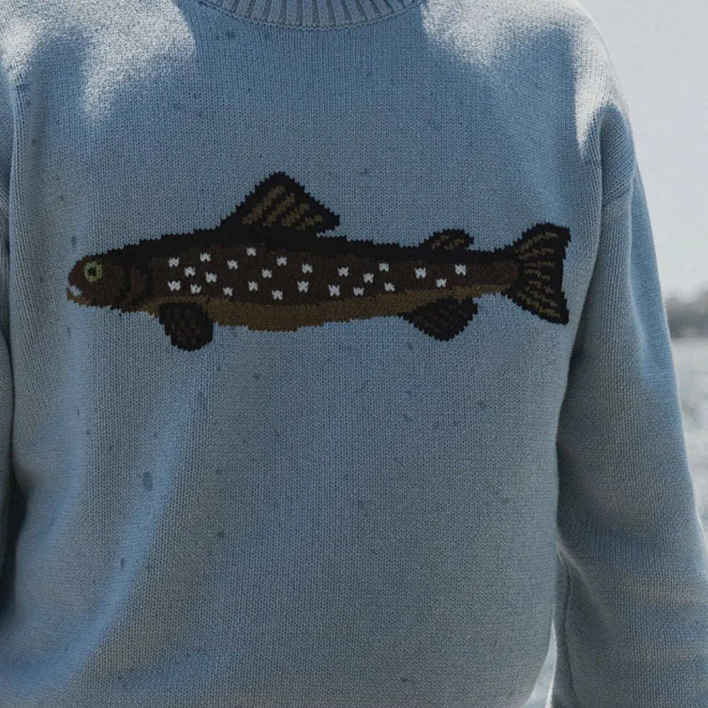 Hadley Womens Half-Zip Knit Sweater with Fish Pattern
