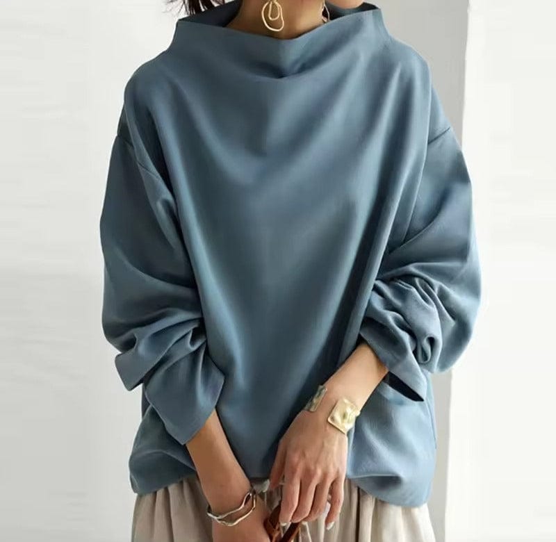 Women's High-Neck Soft Knit Top, Relaxed Oversized Fit | Chic High Neckline, Flattering Cut | Black, Blue or White | S–5XL