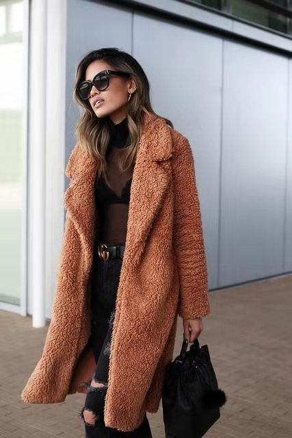 Sandra Womens Long Teddy Coat in Soft Fleece