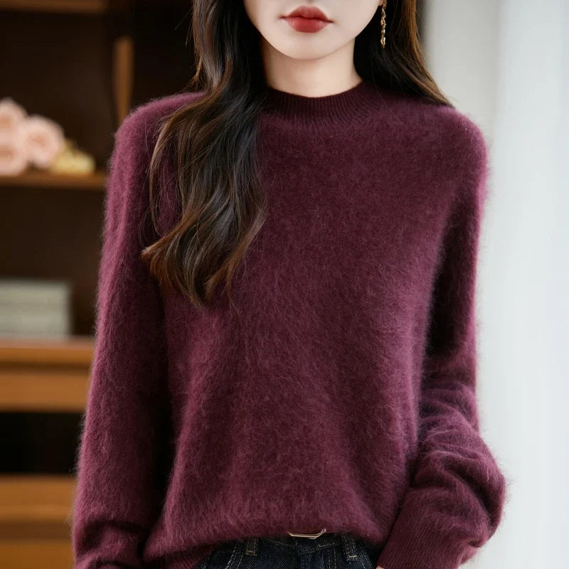 Arabelle Womens Cashmere Wool Blend High Neck Sweater in Red