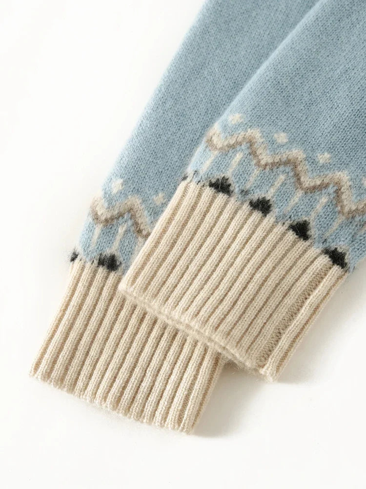 Carrie Womens Fair Isle Cashmere Sweater with Mock Neck