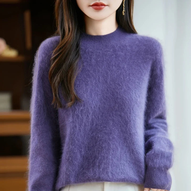 Arabelle Womens Cashmere Wool Blend High Neck Sweater in Purple