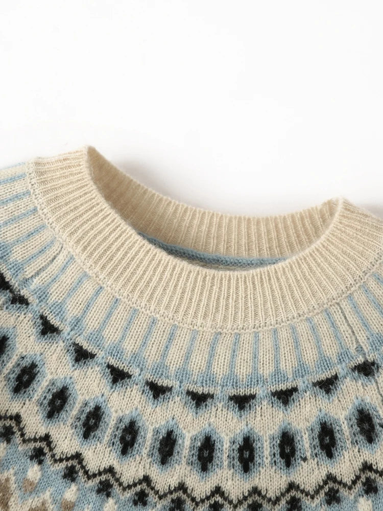 Carrie Womens Fair Isle Cashmere Sweater with Mock Neck