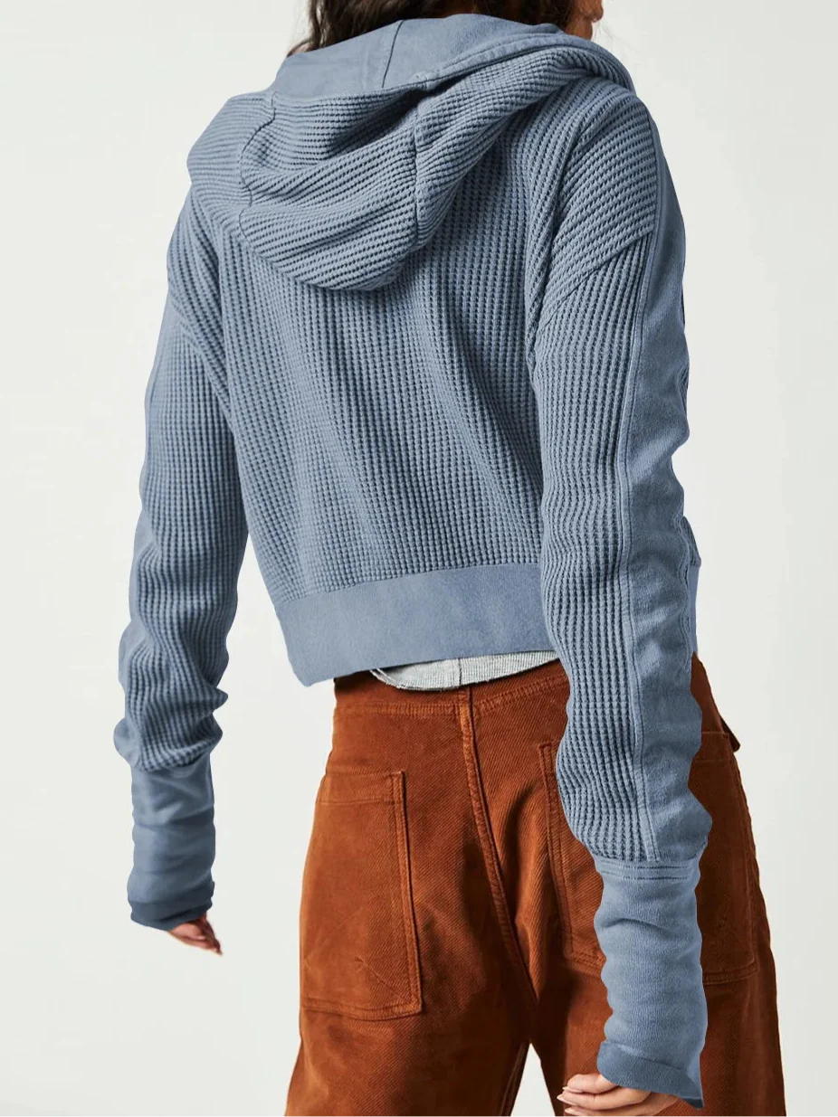 Christina Womens Cropped Zip Hoodie in Waffle Cotton