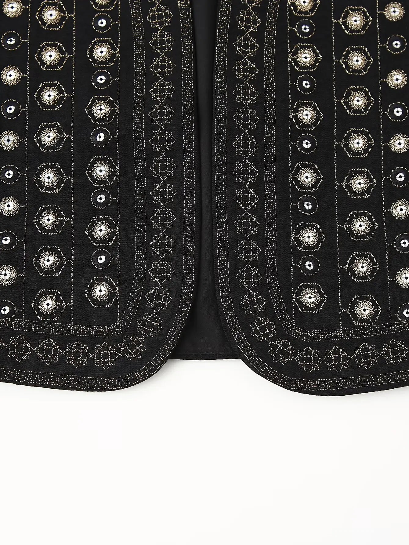 Women's Sequin-Embroidered Boho Vest, Cropped Cut | Hand-Stitched Sparkle, Open-Front Design | Black | Sizes S–L