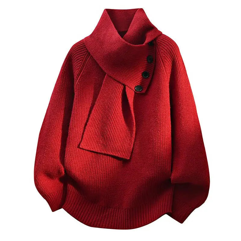 Women's Scarf-Neck Sweater, Sculpting Silhouette | Elevated Neckline Detail, Cozy Draped Fit | 5 Colorways | S–3XL