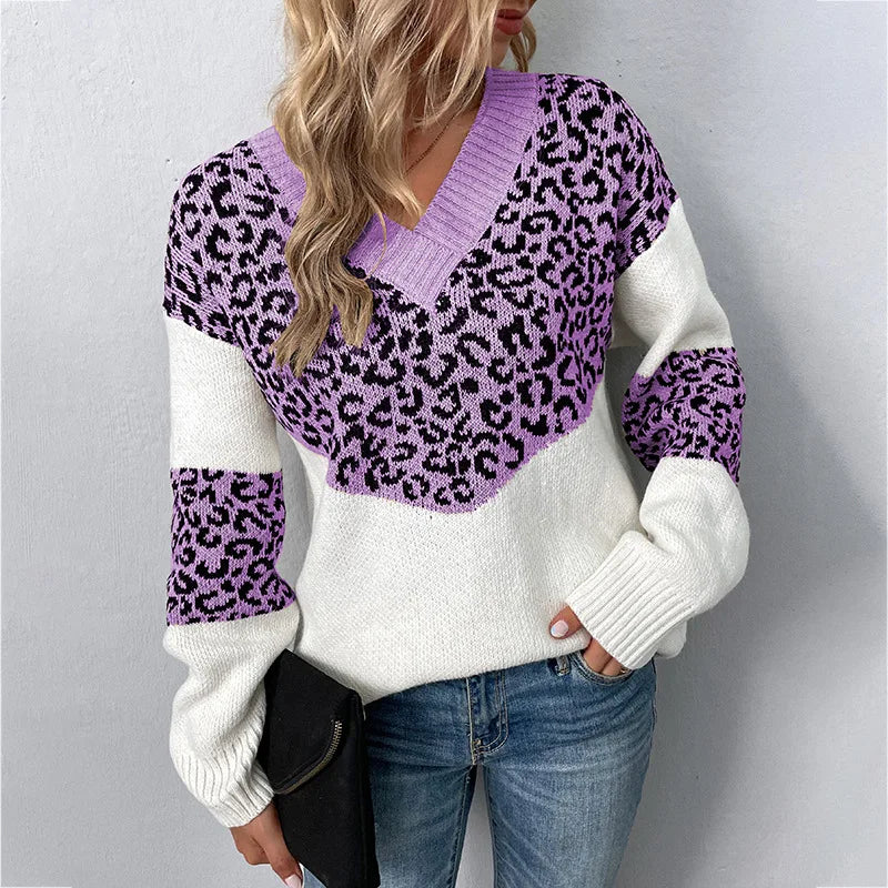 Gabriela | Women's Leopard Print V-Neck Sweater — Elegant Knit Pullover for Everyday Wear | Westmere