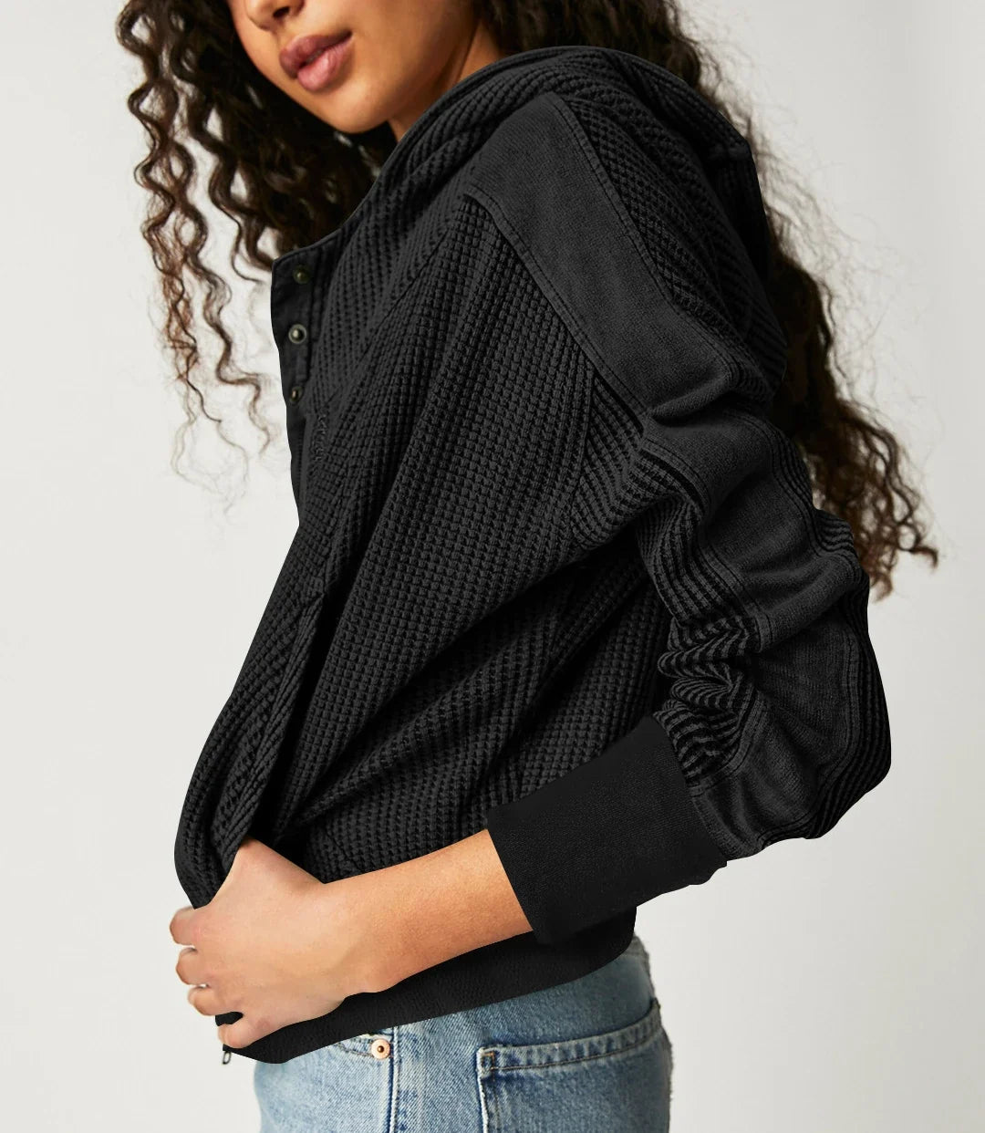 Christina Womens Cropped Zip Hoodie in Waffle Cotton