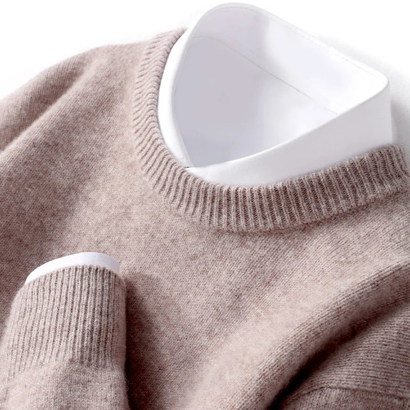 John Mens Fine Knit Crewneck Sweater in Light Brown