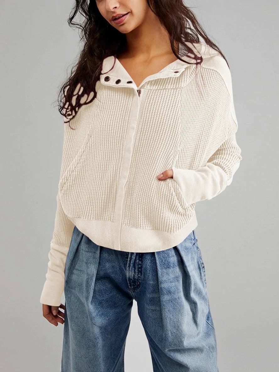 Christina Womens Cropped Zip Hoodie in Waffle Cotton