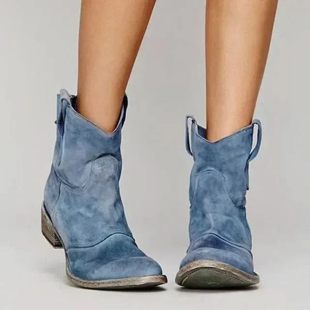 Jillian Womens Western Ankle Boots in Suede Look in Blue