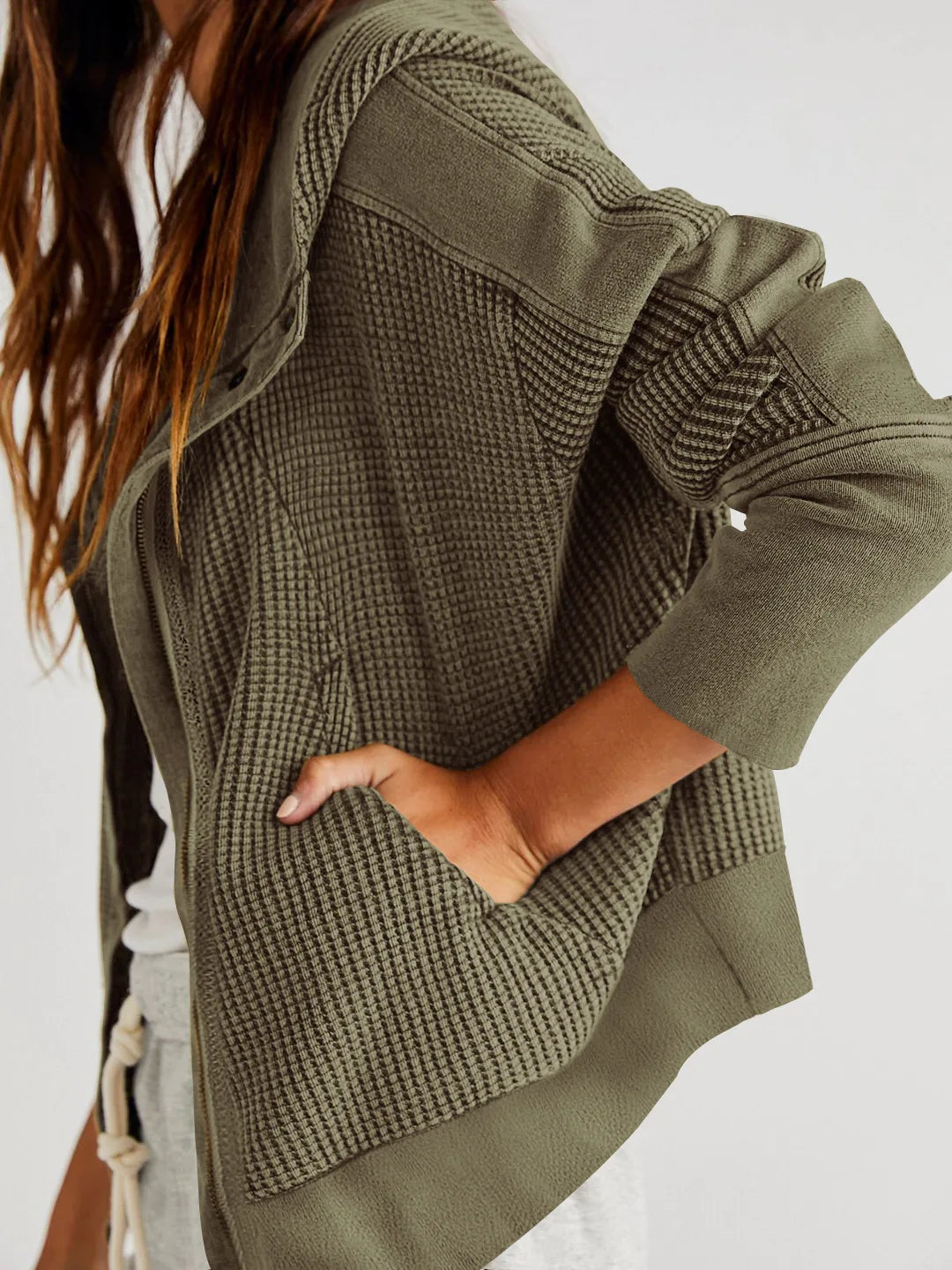 Christina Womens Cropped Zip Hoodie in Waffle Cotton