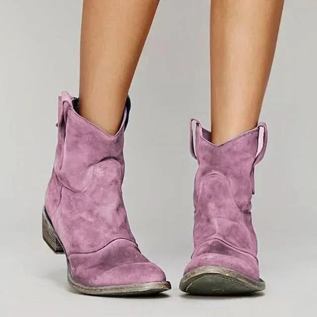 Jillian Womens Western Ankle Boots in Suede Look in Pink