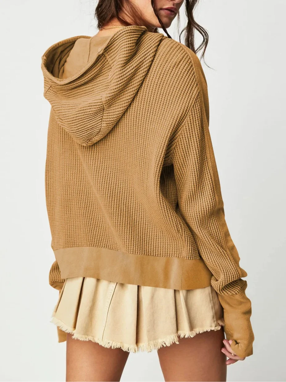 Christina Womens Cropped Zip Hoodie in Waffle Cotton