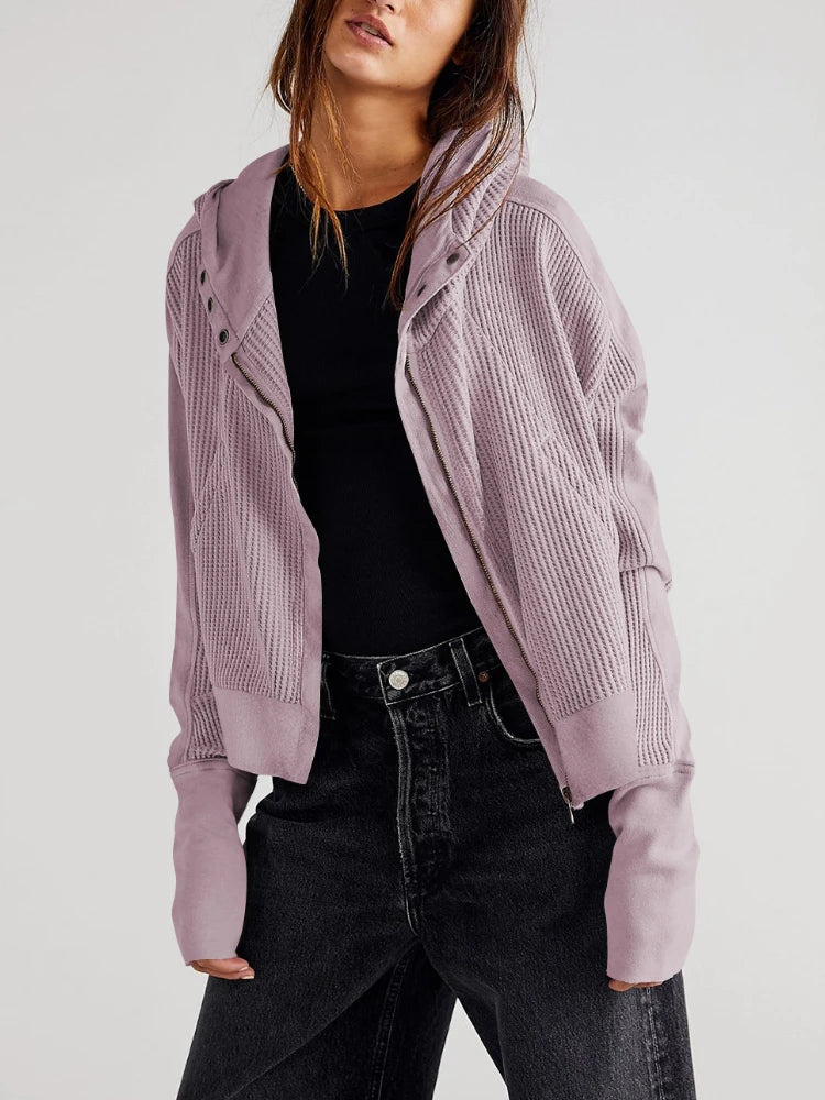 Christina Womens Cropped Zip Hoodie in Waffle Cotton