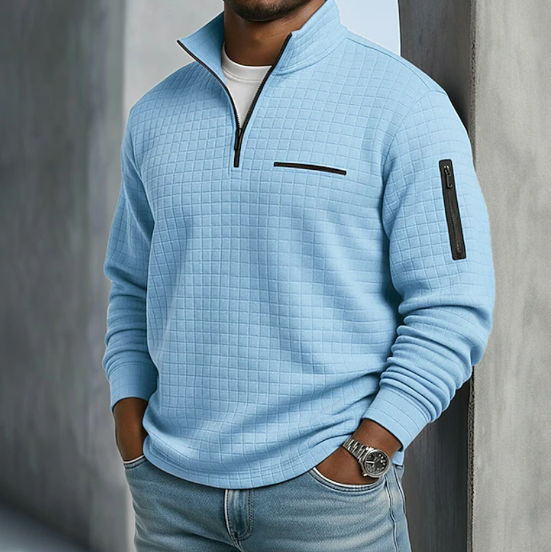 Kurt Mens Quarter-Zip Waffle Sweater in Blue