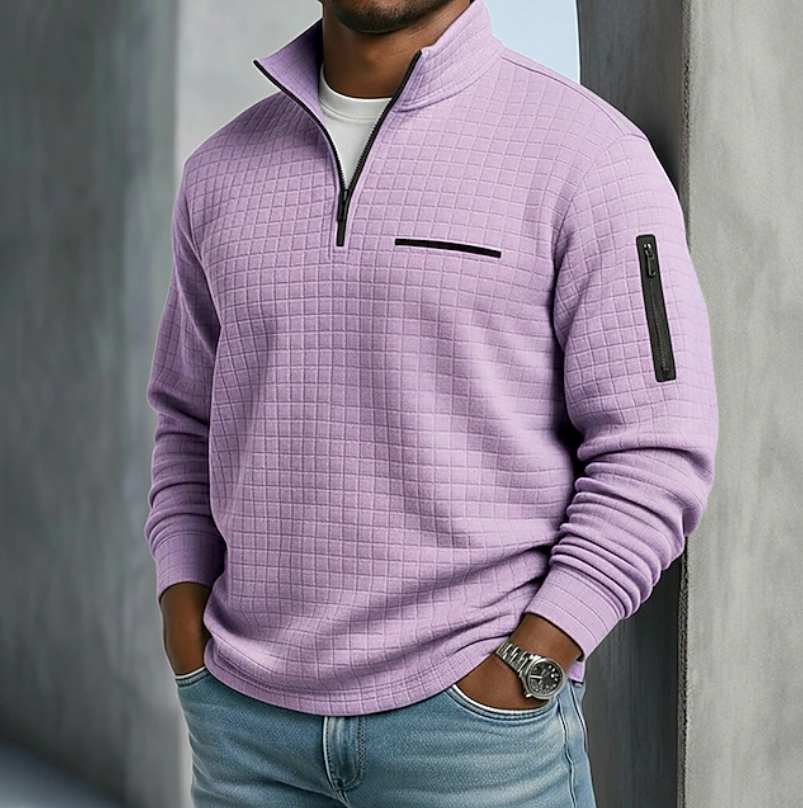 Kurt Mens Quarter-Zip Waffle Sweater in Purple