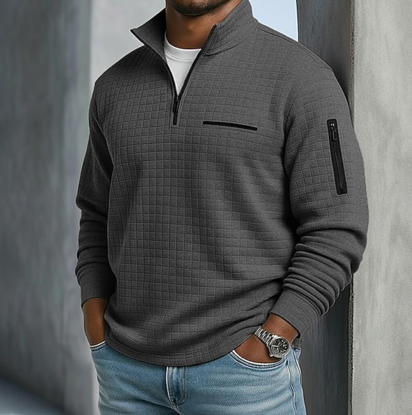 Kurt Mens Quarter-Zip Waffle Sweater in Dark Gray