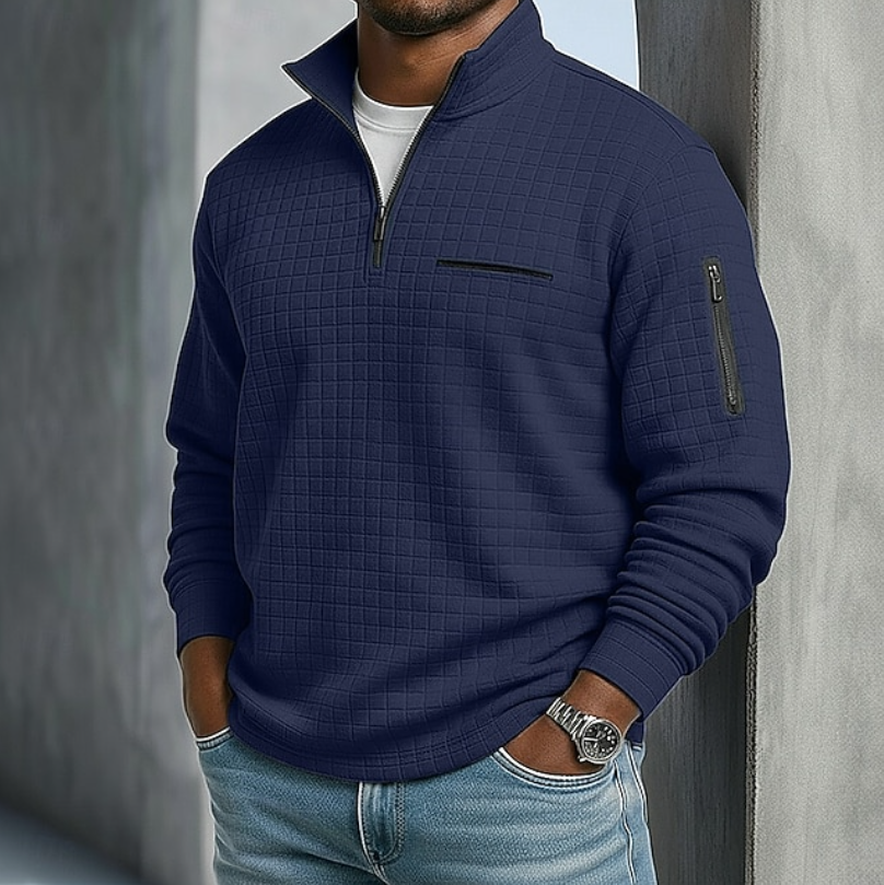 Kurt Mens Quarter-Zip Waffle Sweater in Navy