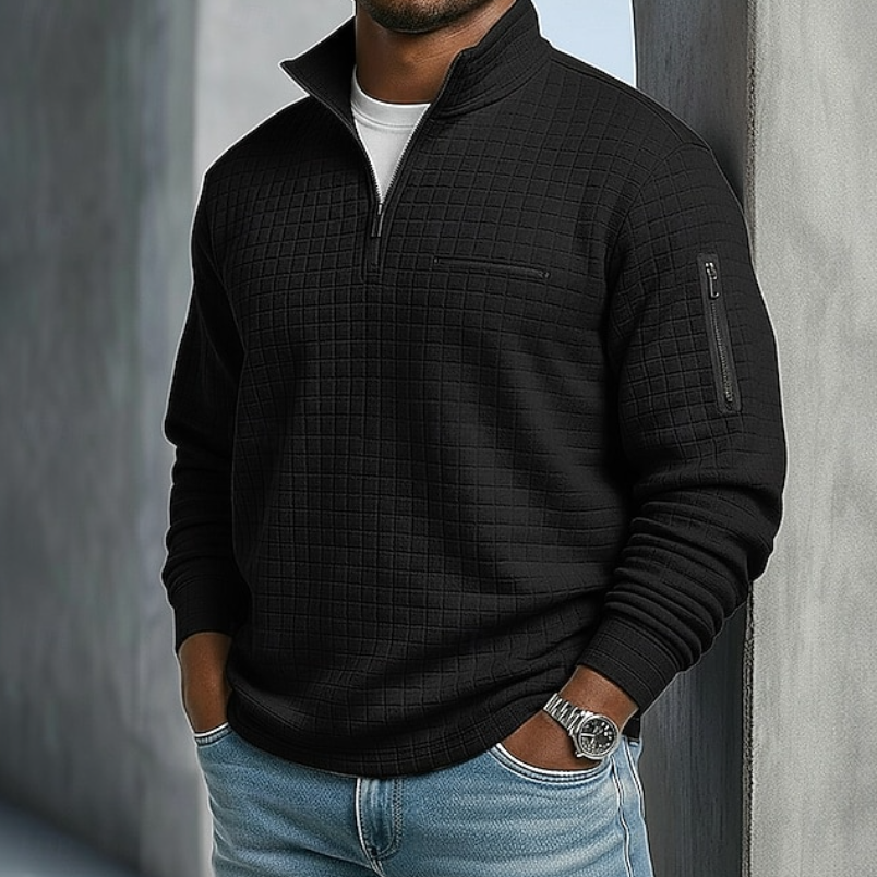 Kurt Mens Quarter-Zip Waffle Sweater in Black