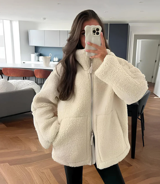 Misty Womens Teddy Zip-Up Jacket with High Neck in White