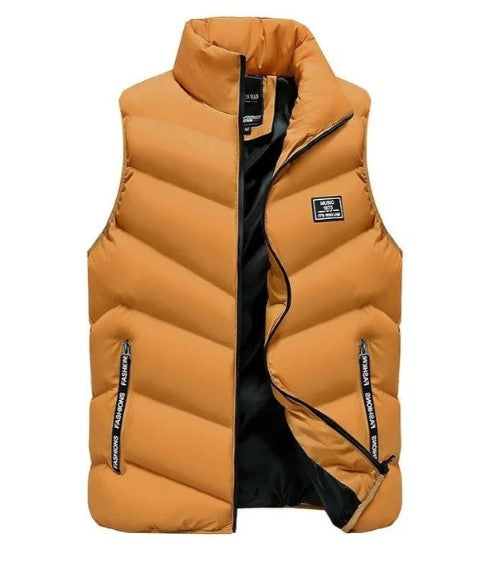 Carlton Mens Quilted Puffer Vest with Stand Collar in Mustard