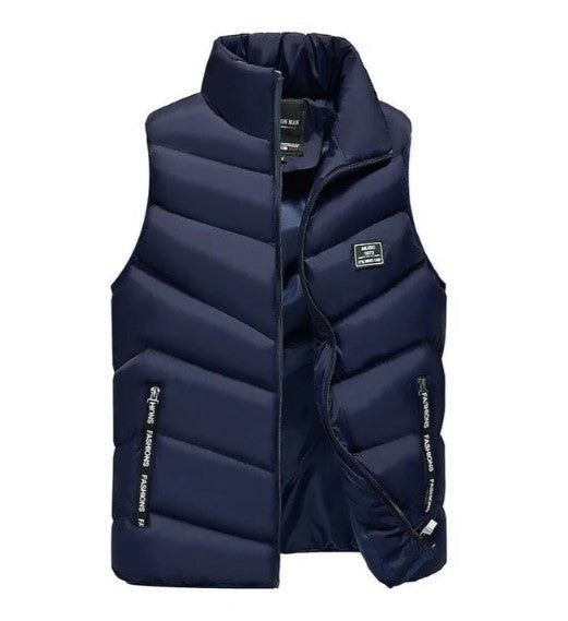 Carlton Mens Quilted Puffer Vest with Stand Collar in Navy Blue