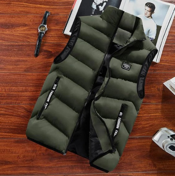 Carlton Mens Quilted Puffer Vest with Stand Collar in Olive Green