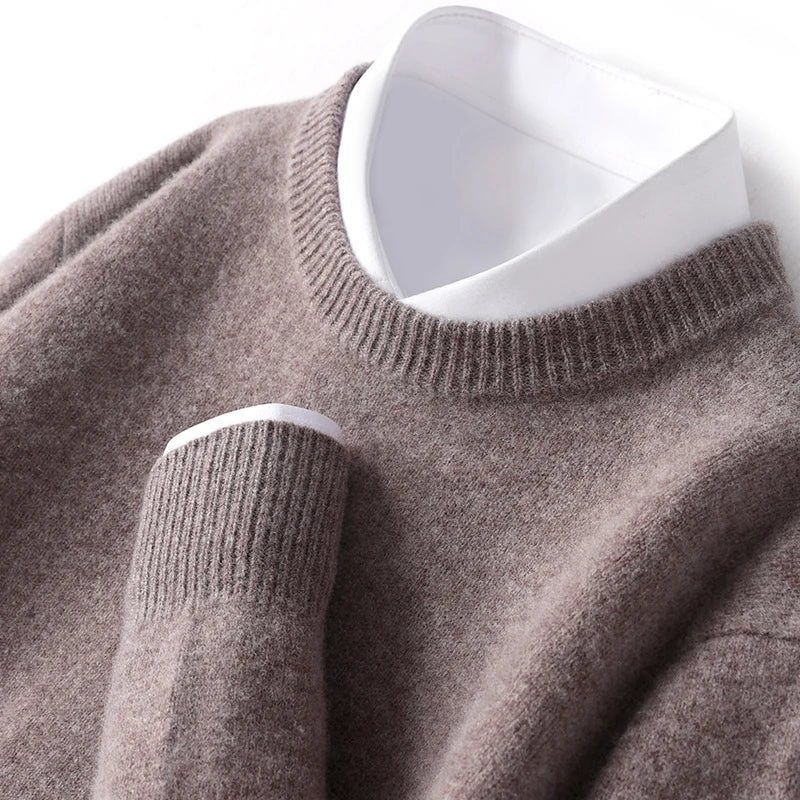 John Mens Fine Knit Crewneck Sweater in Dark Brown