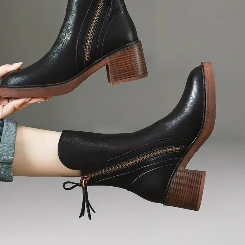 Selene Womens Leather Heeled Ankle Boots, 2 Inch Heel