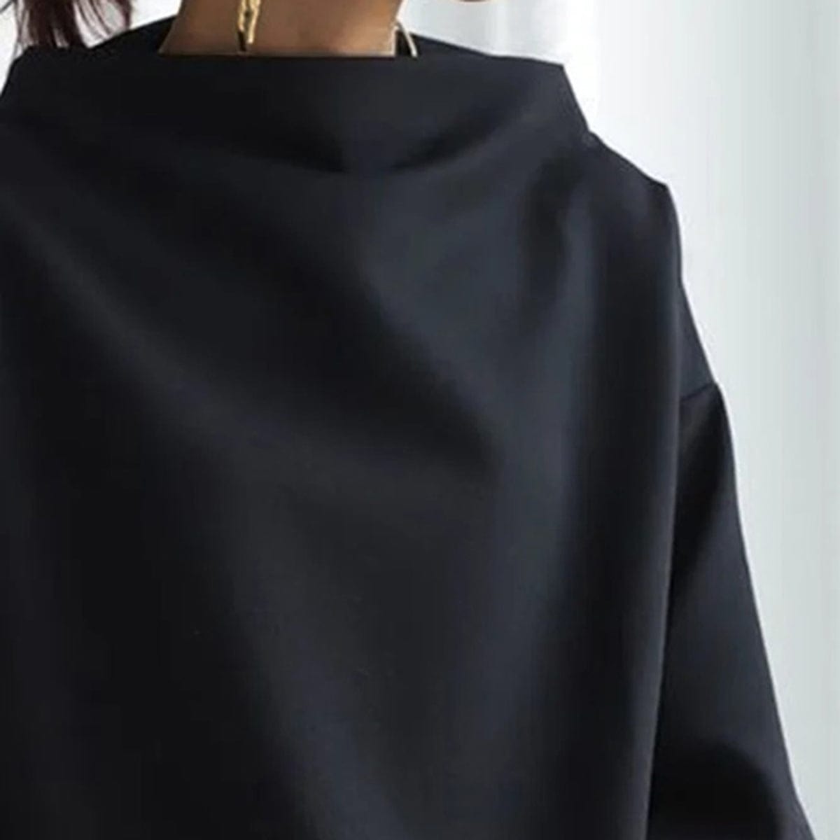 Women's High-Neck Soft Knit Top, Relaxed Oversized Fit | Chic High Neckline, Flattering Cut | Black, Blue or White | S–5XL