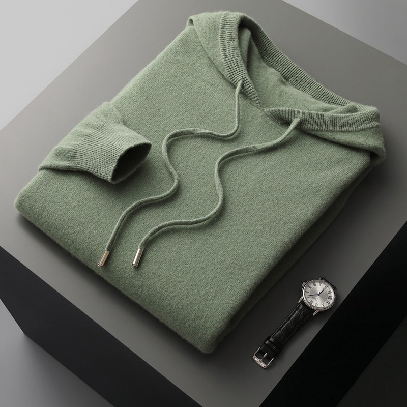 Luke Mens Merino Wool Hoodie in Green