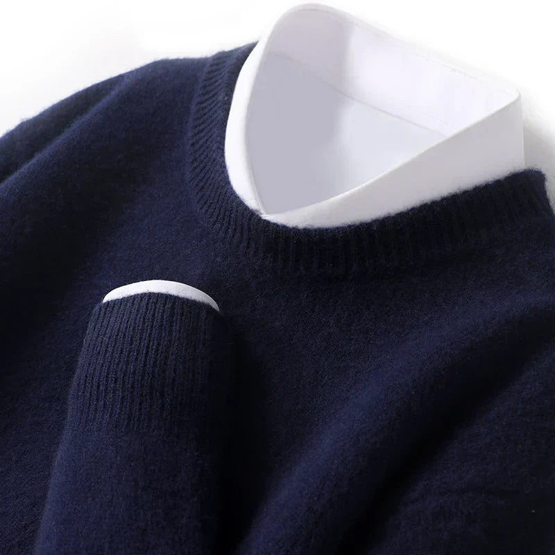 John Mens Fine Knit Crewneck Sweater in Dark Blue