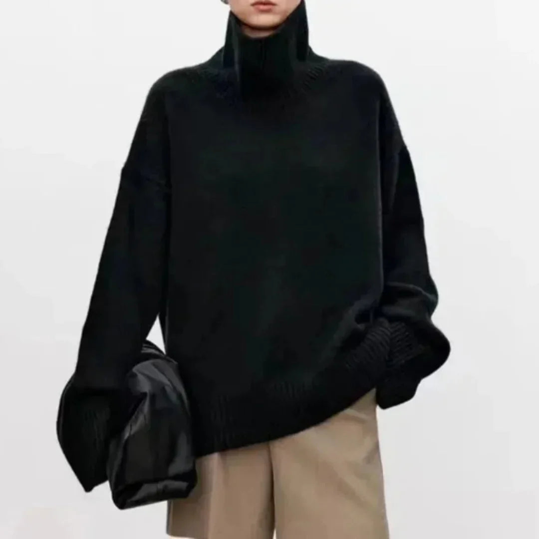Aurelia Womens Oversized Turtleneck Sweater in Black
