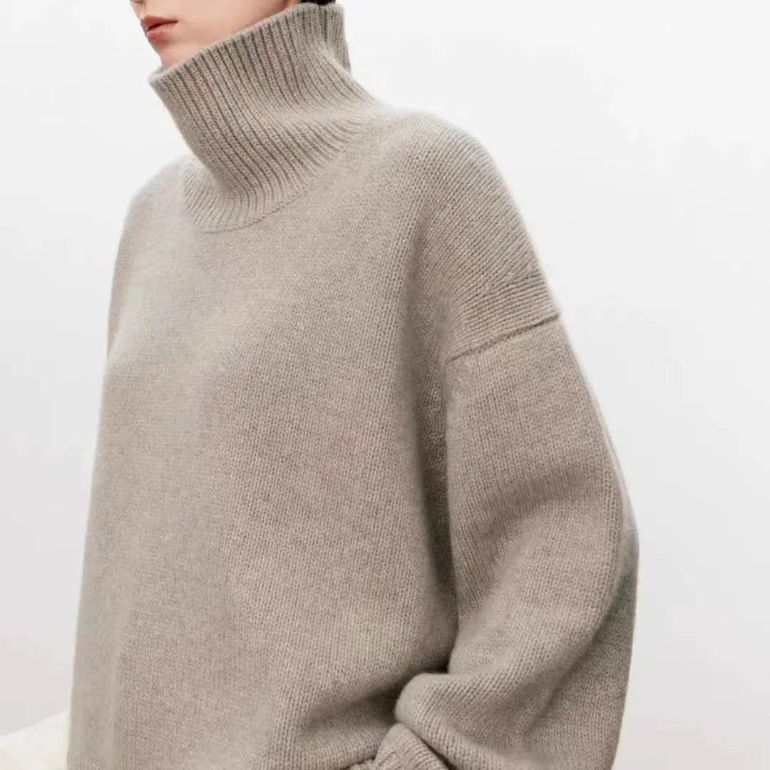 Aurelia Womens Oversized Turtleneck Sweater in Camel