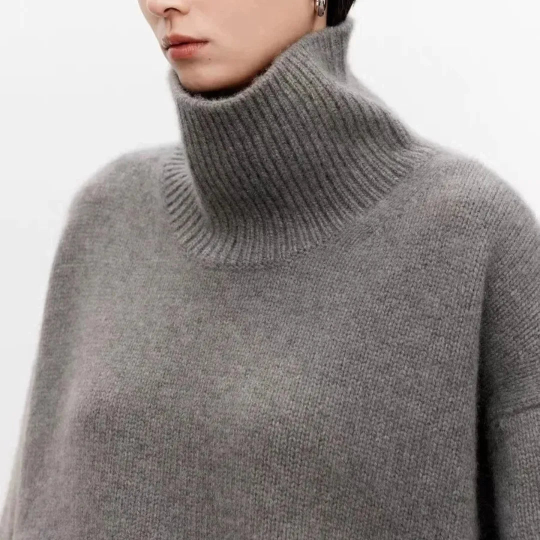 Aurelia Womens Oversized Turtleneck Sweater in Gray