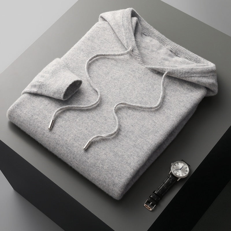 Luke Mens Merino Wool Hoodie in Light Gray