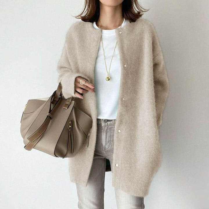 Shannon Womens Wool Cardigan with Suede Details in Beige